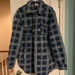 Blue and Gray Plaid Button-Up Jacket XL